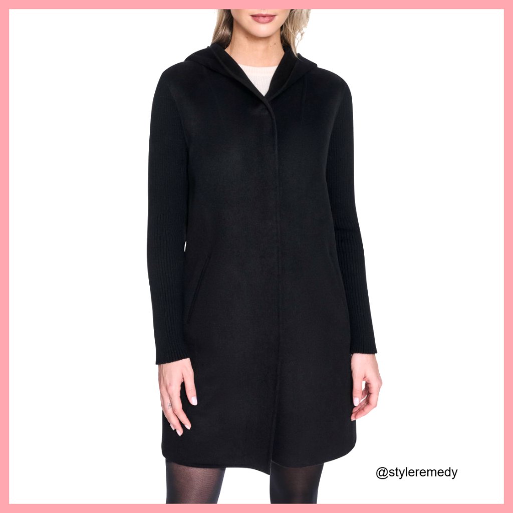 Hooded Double Face Wool Coat With Hidden Snap Closure